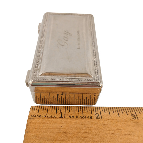 Vintage Silver-Plated Trinket Box Engraved “Gay ~ Love Elizabeth” ~ Beaded Edge - Picture 11 of 12